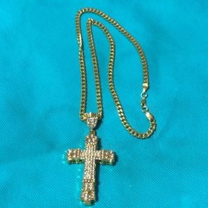 Unbranded Blinged Out Costume Jewelry Cross and Chain-Unisex